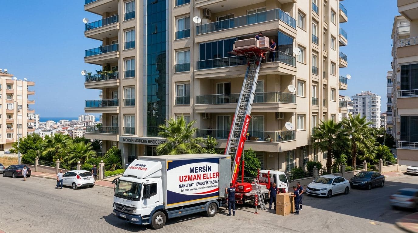 Mersin Yenişehir'de çok katlı binalar için 25. kata kadar kurulabilen mobil teleskopik yük ve eşya taşıma asansörü